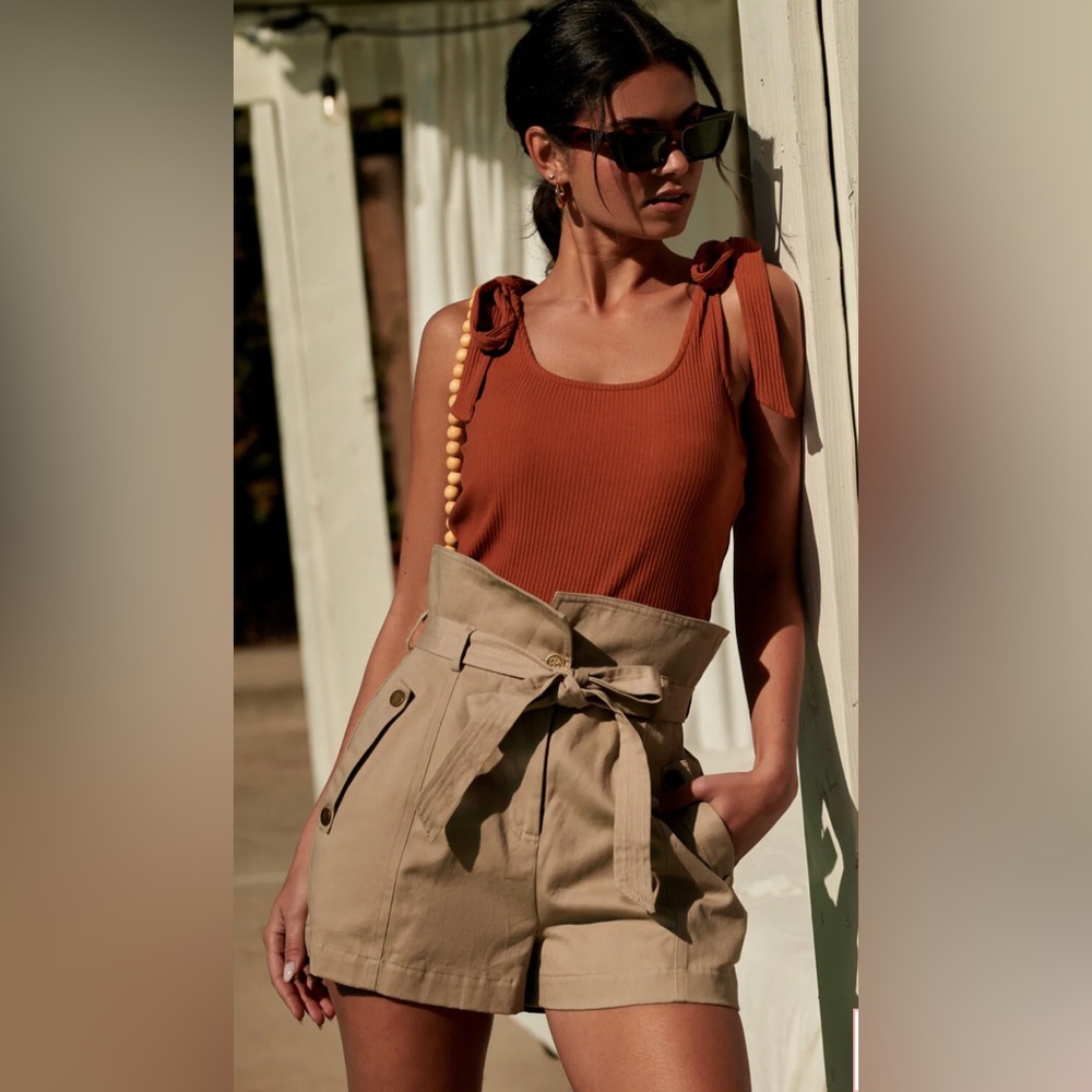 High Waist Paper Bag Short